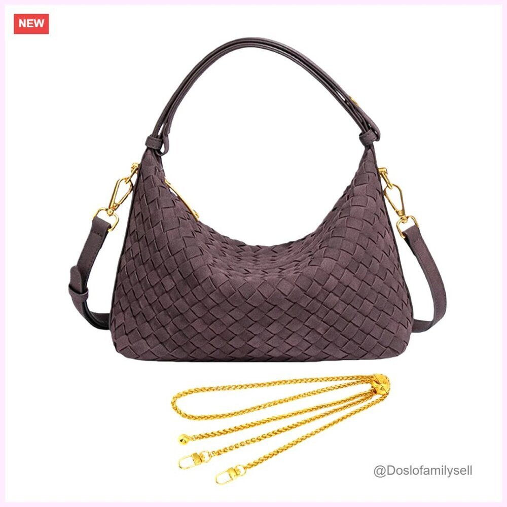 Woven Slouchy Shoulder Bag Vegan Leather Adjustable Straps Versatile Tote